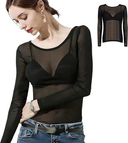 Damen mesh oberteile langarm - mesh,